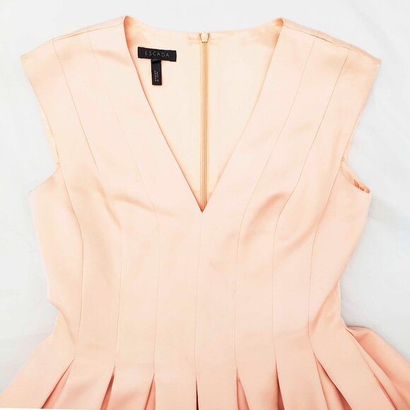 $1600 NWT Escada Womens Peach Pink Satin Fit & Flare Pleated Domera Dress 32 XS - Picture 6 of 12